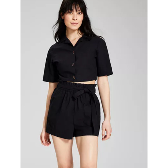 Women's AND NOW THIS   Pull-O Cotton Paperbag Shorts Small Black NWT - Picture 1 of 5